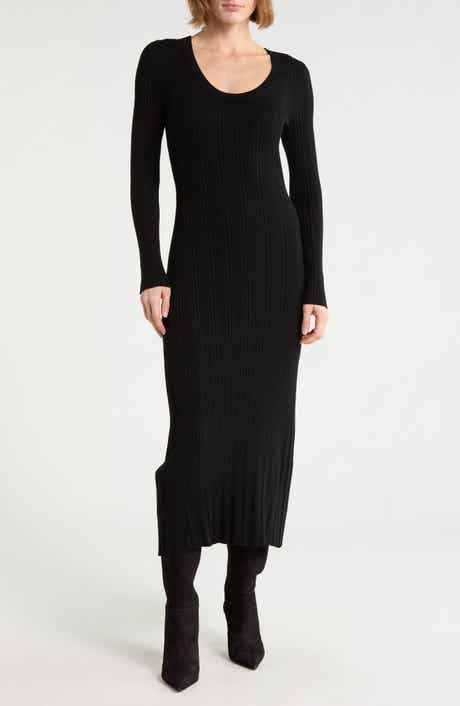 Ribbed Scoop Neck Long Sleeve Midi Dress