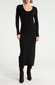 BOSS Ribbed Scoop Neck Long Sleeve Midi Dress