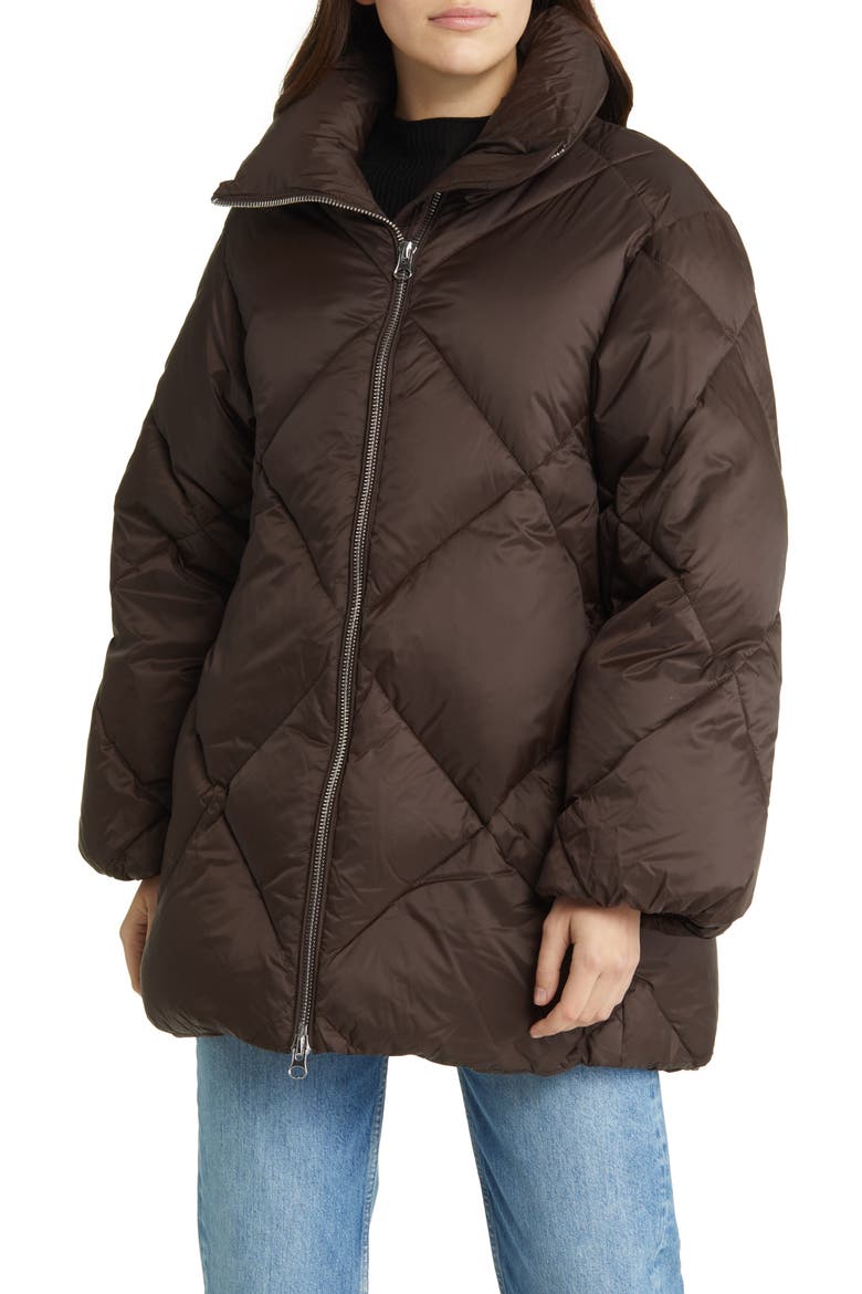 Down Puffer Jacket, Alternate, color, BROWN