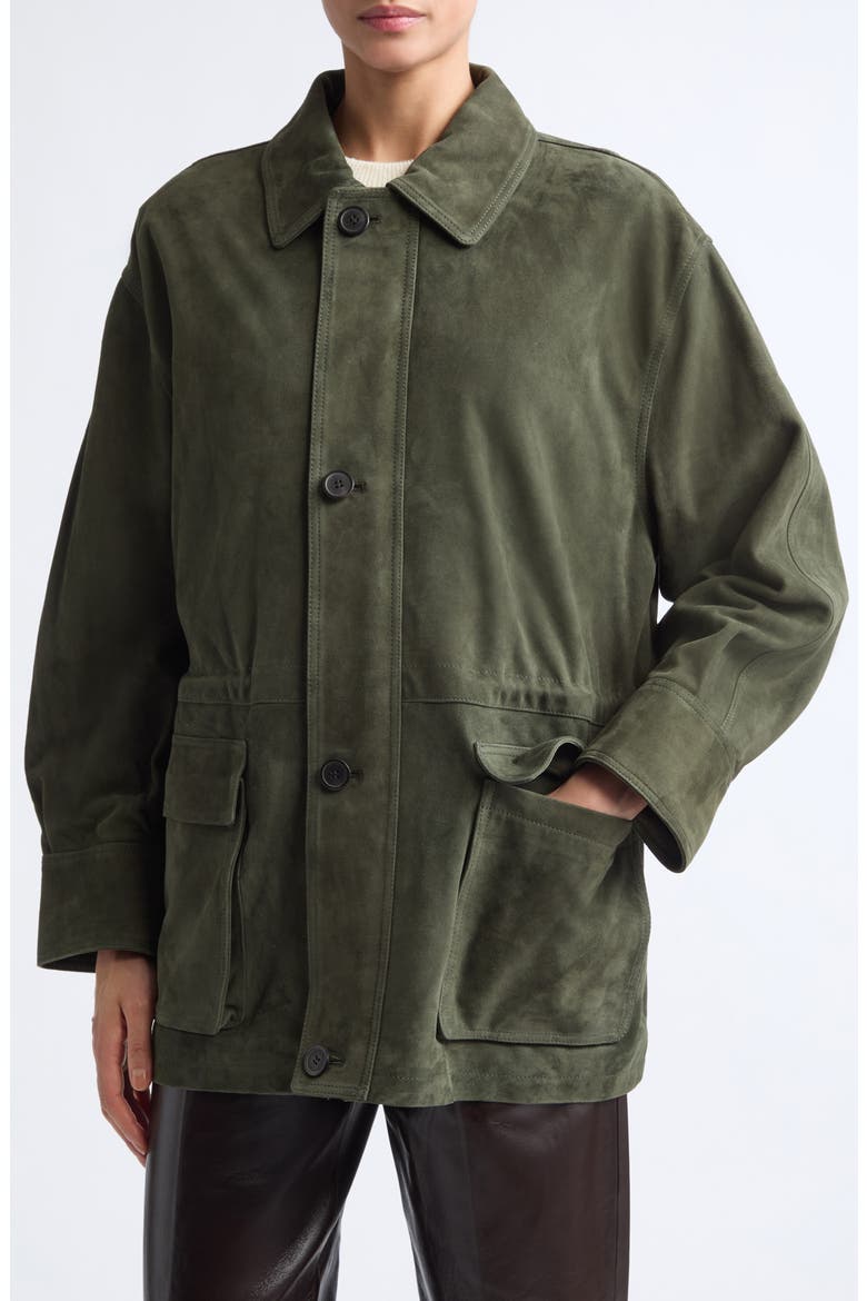 Maeve Lambskin Suede Field Jacket, Alternate, color, DARK GREEN