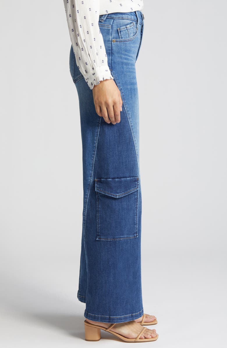 Wit & Wisdom 'Ab'Solution Colorblock Wide Leg Cargo Jeans, Alternate, color, Mid Blue/ Blue