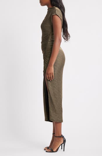 Cowl Neck Asymmetric Satin Midi Dress
