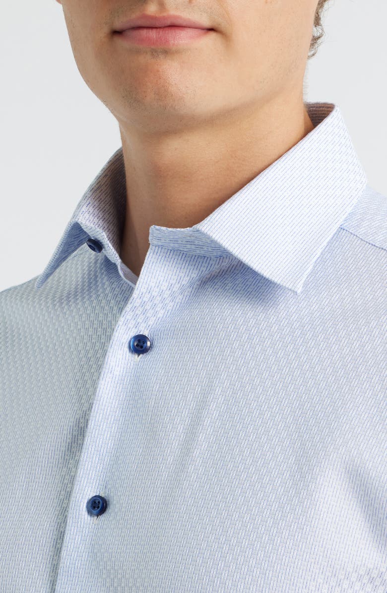 David Donahue Trim Fit Geometric Dobby Dress Shirt, Alternate, color, White/ Sky