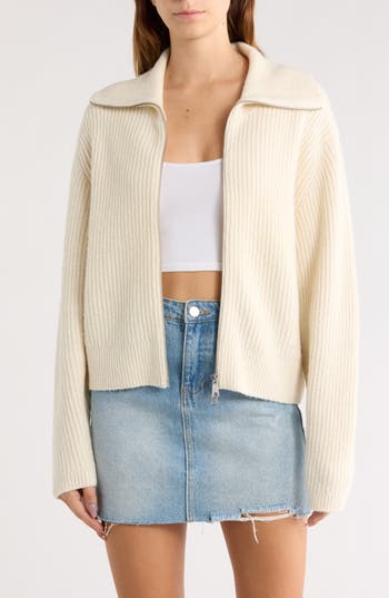 Abound Zip Sweater Cardigan In White