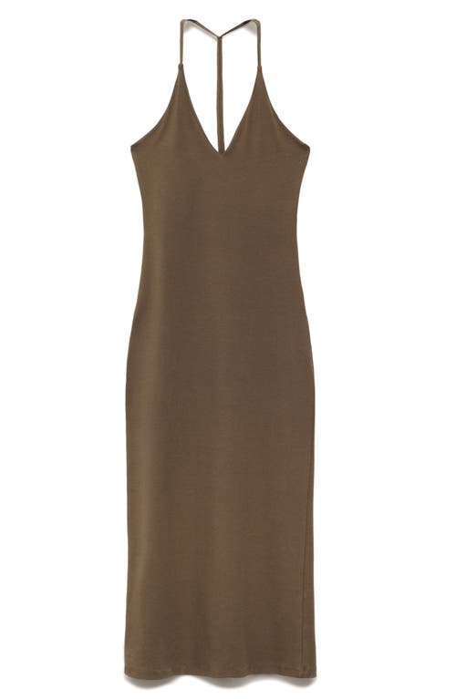 Mango Fitted V-neck Maxi Dress With Open Back In Green