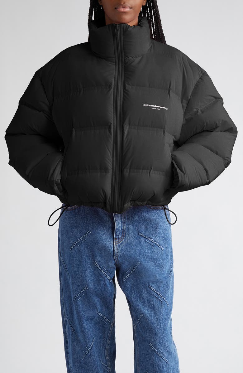 Alexander Wang Reflective Logo Crop Down Puffer Coat, Main, color,