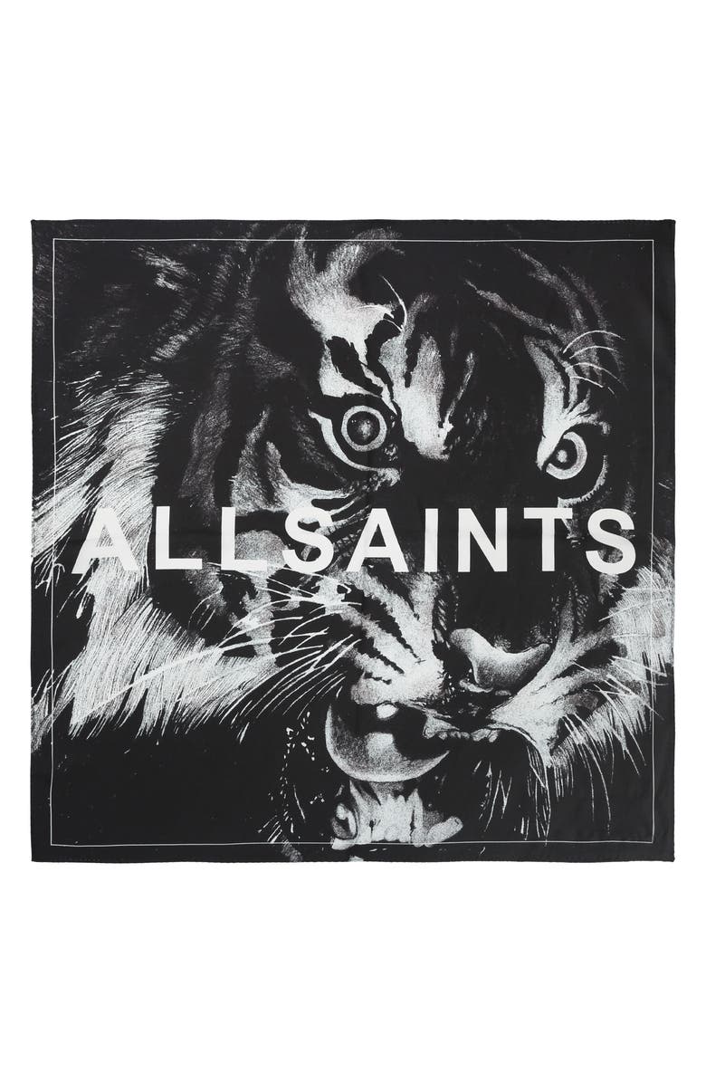 AllSaints Tiger Silk Bandana Scarf, Alternate, color,