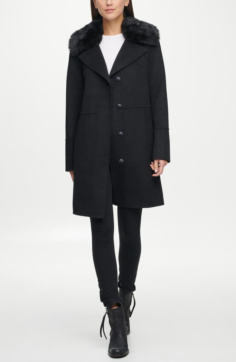 Kenneth Cole New York Wool Blend Coat with Removable Faux Fur Collar, Alternate, color, 
