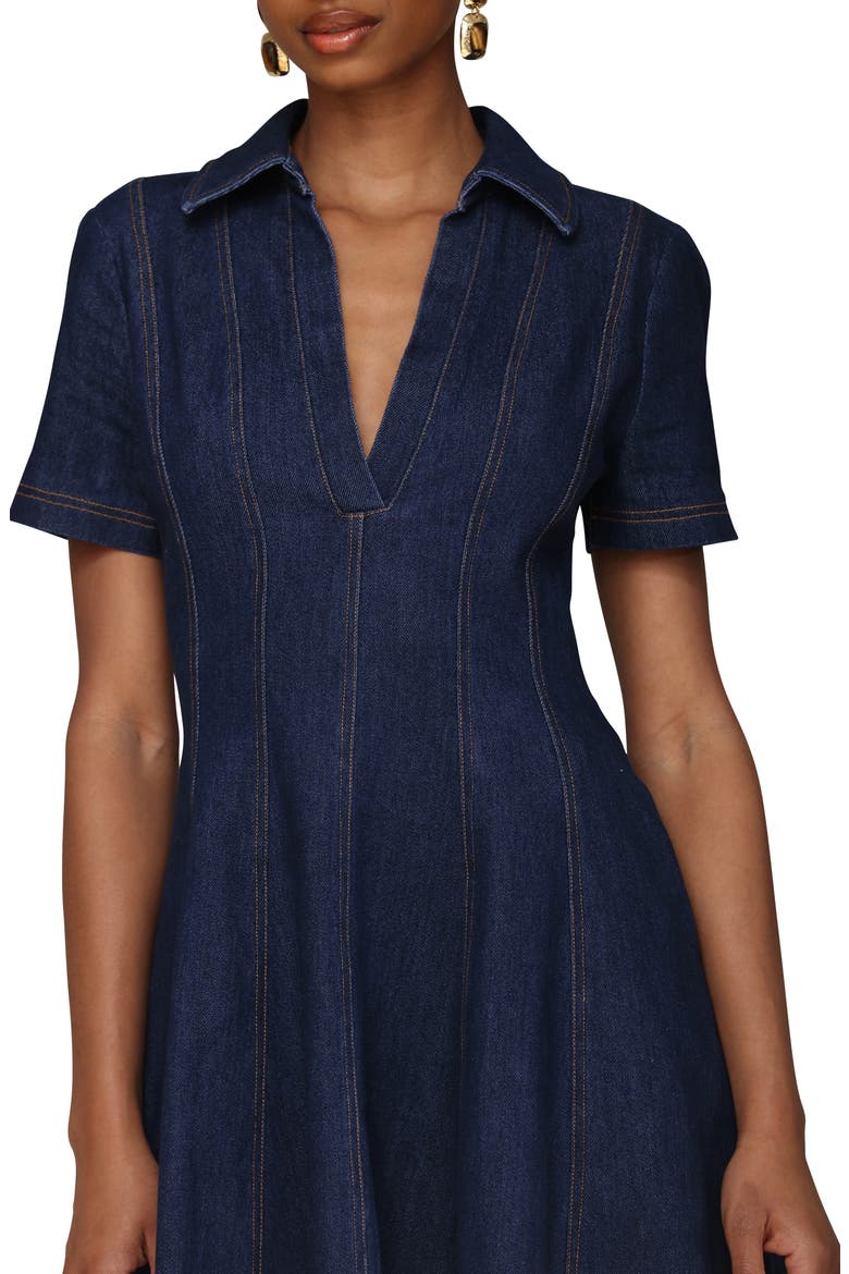Seamed Collared Denim Minidress, Alternate, color, ROYAL RINSE