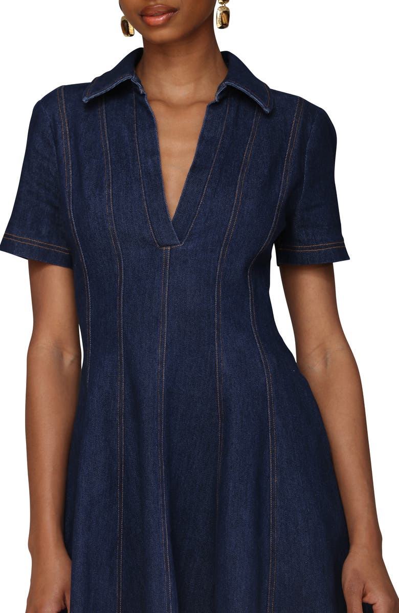 Avec Les Filles Seamed Collared Denim Minidress, Alternate, color, Royal Rinse