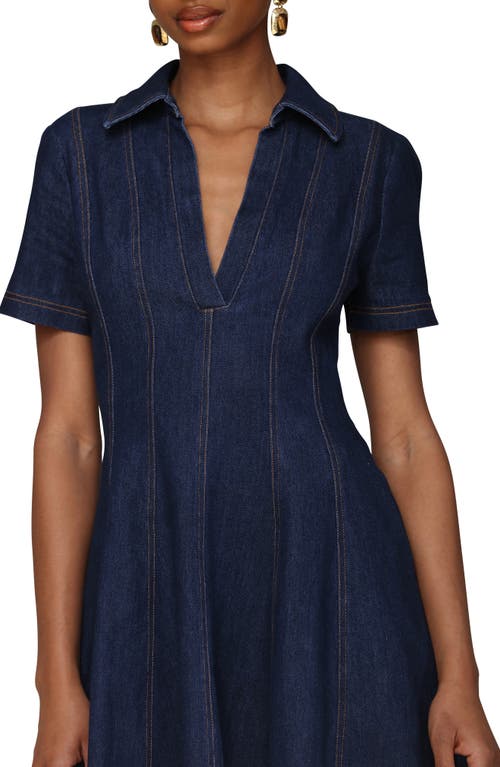 Avec Les Filles Seamed Collared Denim Minidress In Blue