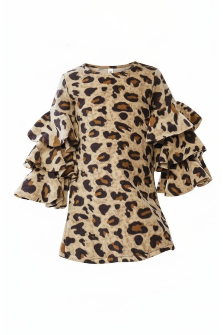 Spots In Style Animal Print Bell Sleeve Dress, Main, color, Brown