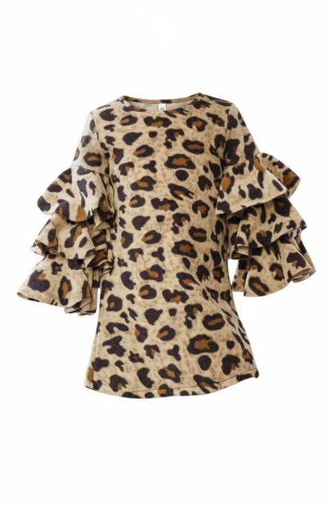 Spots In Style Animal Print Bell Sleeve Dress