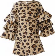 Mia Belle Girls Spots In Style Animal Print Bell Sleeve Dress