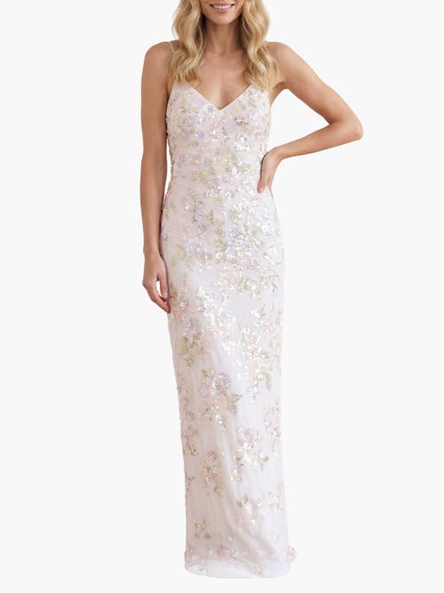 Needle & Thread Sequin Paradise Georgette Cami Gown in Swan White/multi at Nordstrom, Size 6
