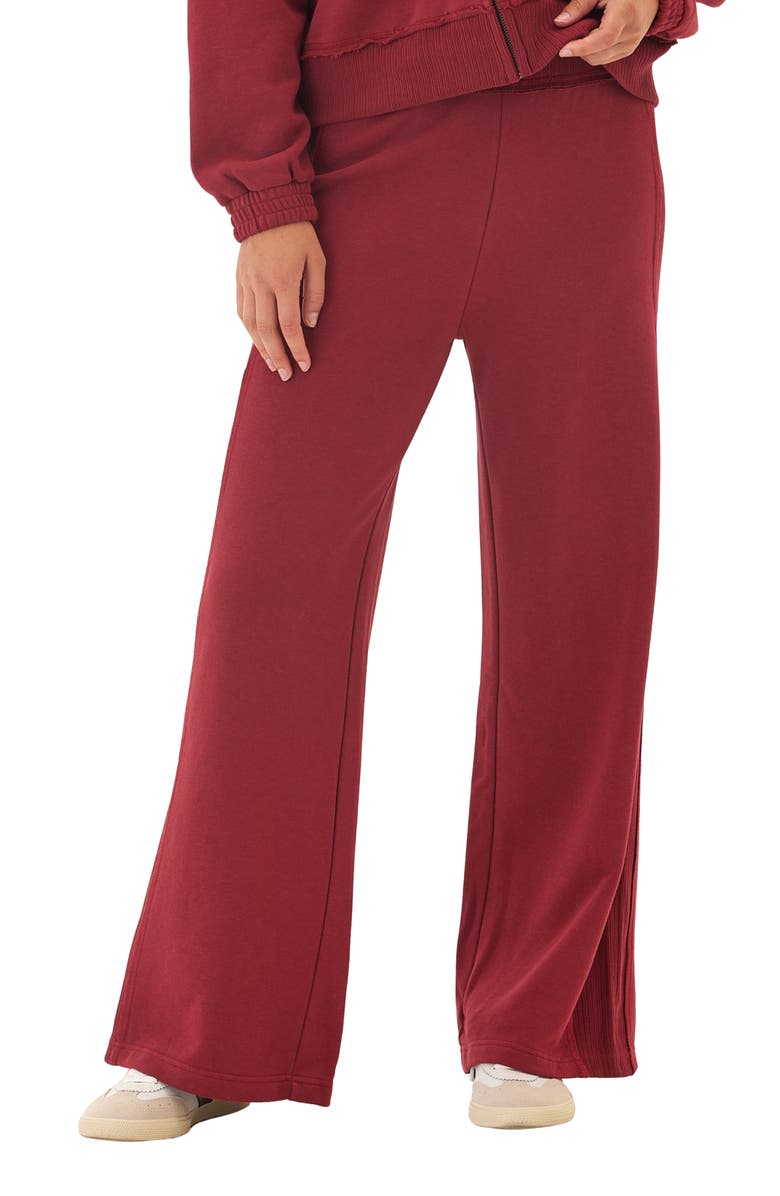 Threads 4 Thought Elexis Side Rib Cotton Blend Wide Leg Pants, Main, color, Cranberry