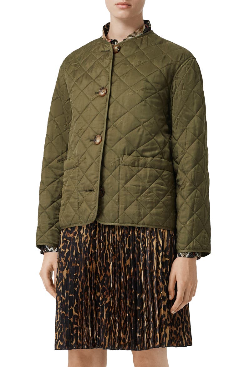 Bardsey Logo Jacquard Diamond Quilted Coat, Main, color, OLIVE