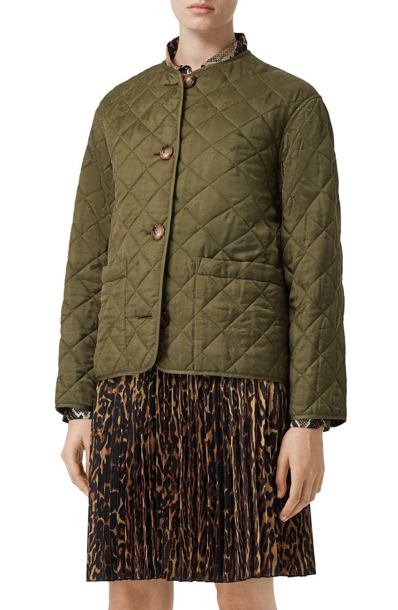 Burberry Bardsey Logo Jacquard Diamond Quilted Coat, Main, color, 