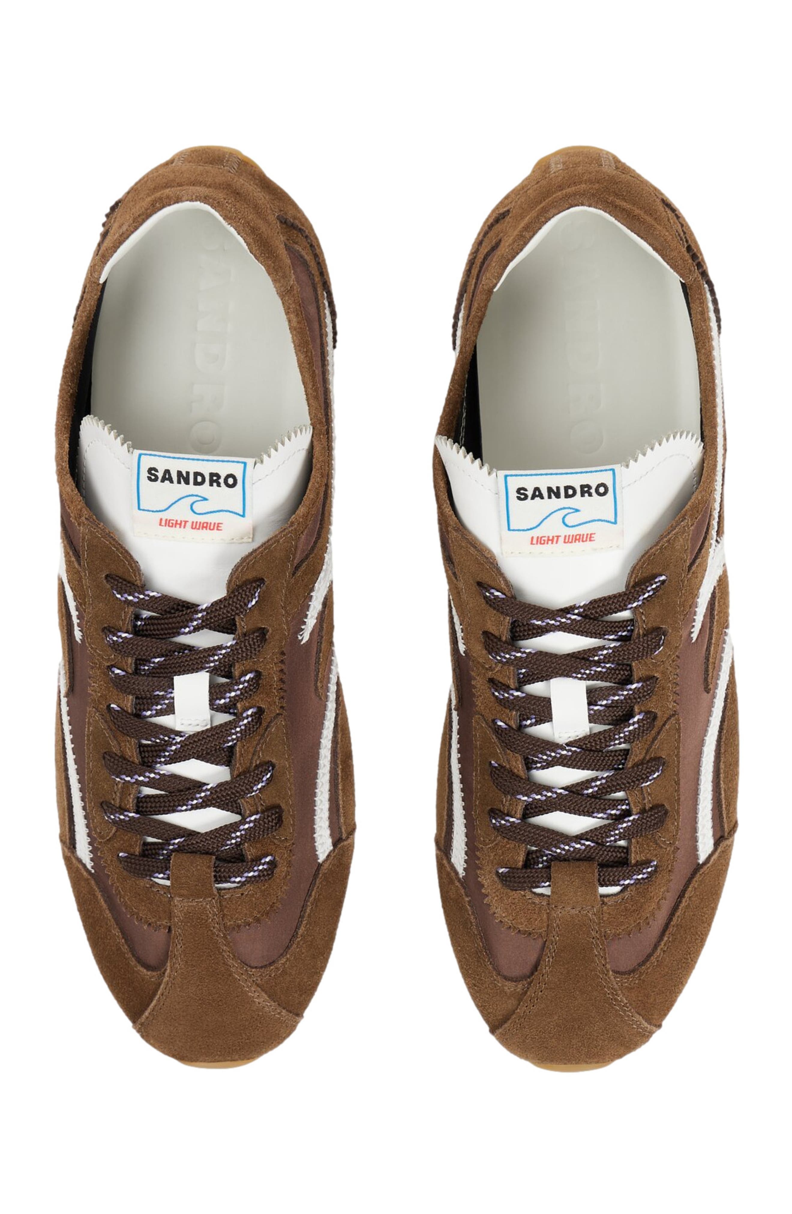 SANDRO Light Wave sneakers in suede leather, Alternate, color, Brown