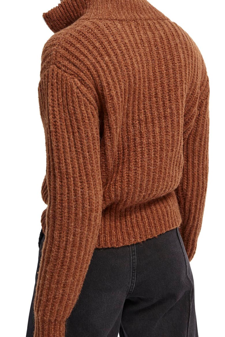 Ribbed Half Zip Sweater, Alternate, color, CHESTNUT MELANGE
