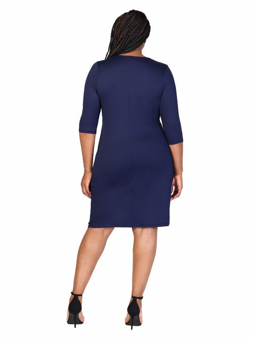 24seven Comfort Apparel Plus Size Knee Length V Neck Dress In Blue