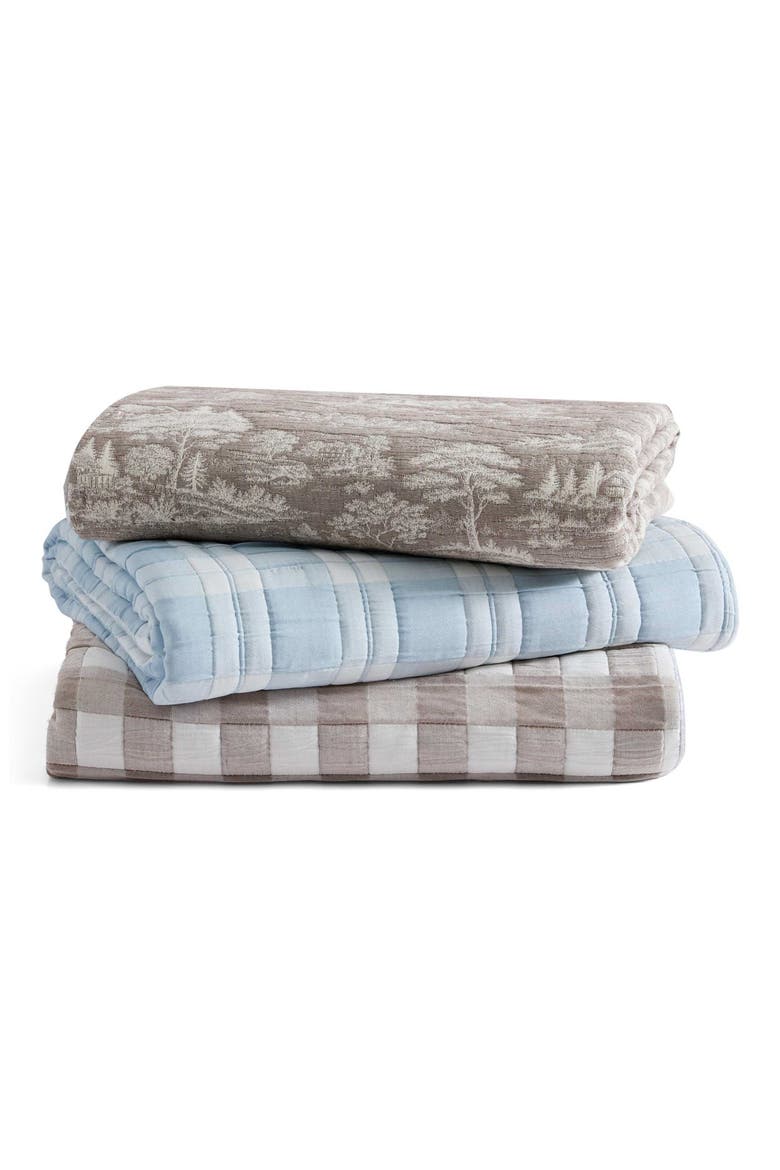 Gingham Jacquard Cotton Muslin Throw Blanket, Alternate, color, WHITE/ DARK TAUPE