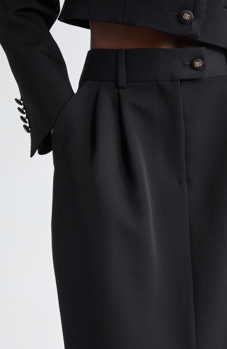 Dolce&Gabbana Pleated Virgin Wool Pencil Skirt, Alternate, color, N0000 Nero