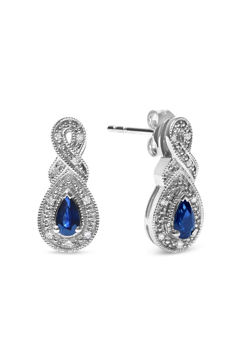 Silver 4.5 x 3mm Pear Sapphire and Diamond Accent Infinity Drop Stud Earrings, Alternate, color, White