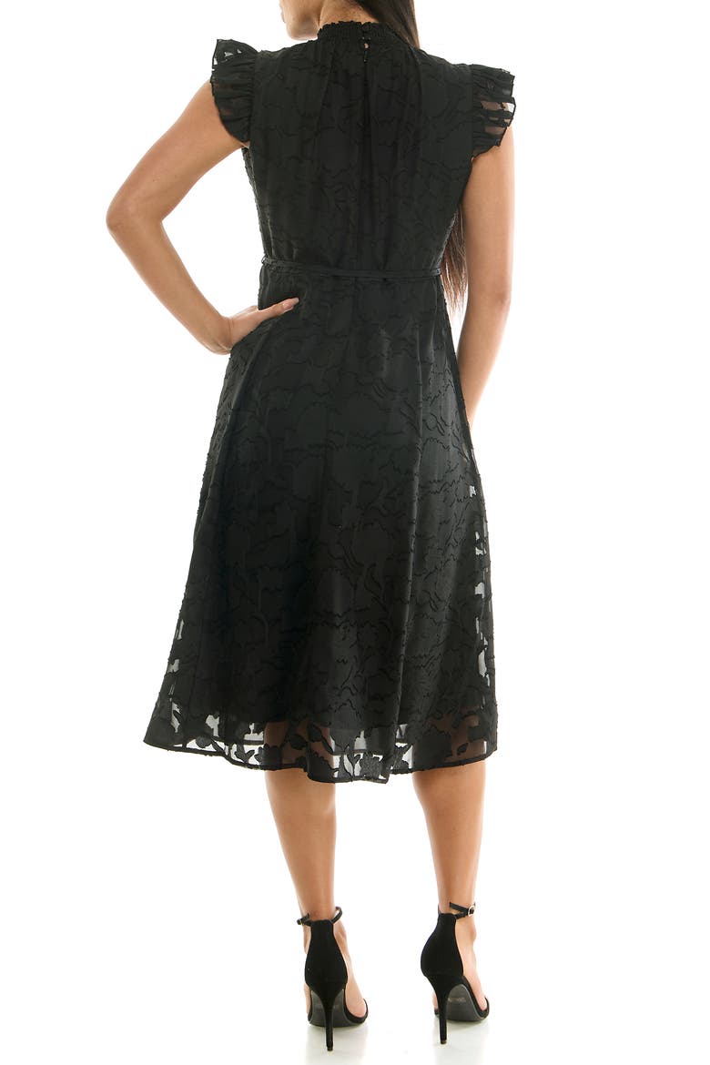 Mock Neck Flutter Sleeve Midi Dress, Alternate, color, BLACK