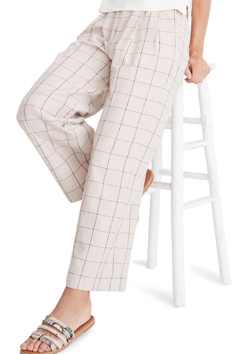 Windowpane Pleated Wide Leg Pants, Alternate, color, SLUB WINDOWPANE LIGHT SAND