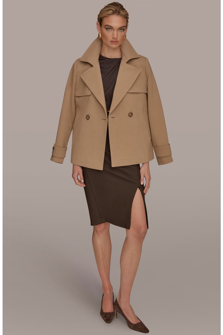 Double Breasted Crepe Coat, Alternate, color, LIGHT CAMEL