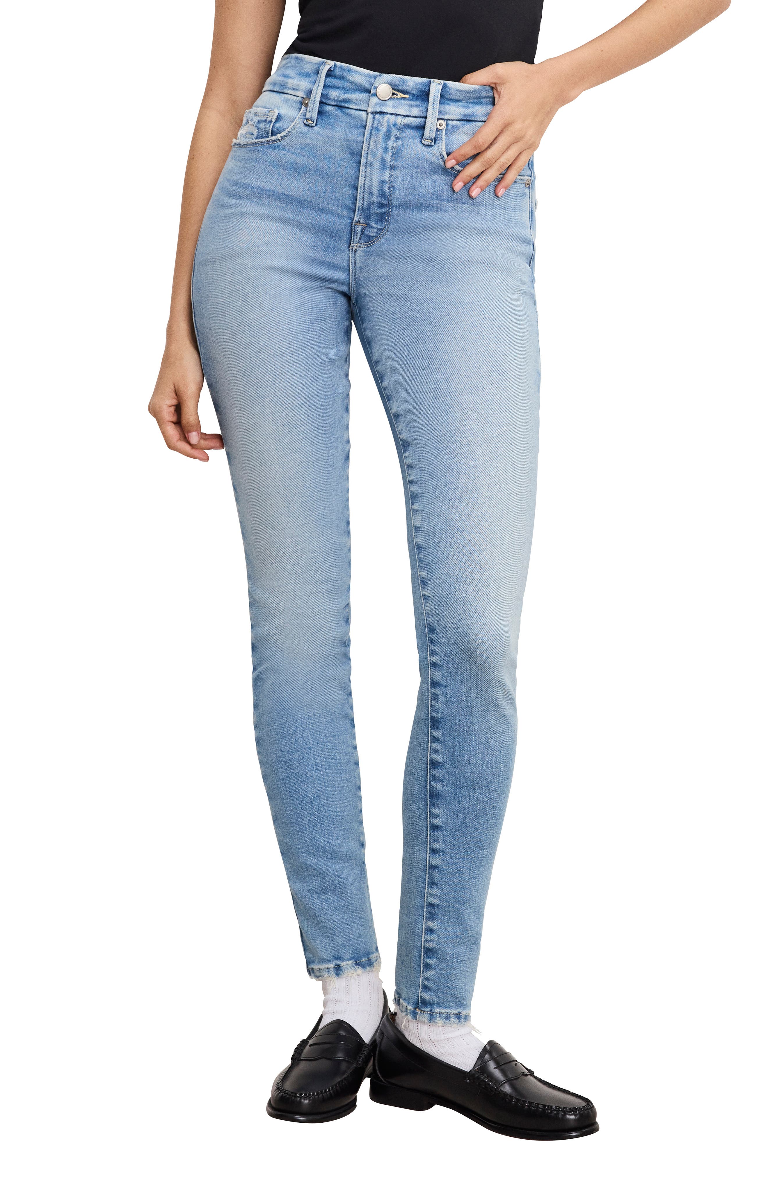 Good American Soft Tech Good Legs Distressed Skinny Jeans