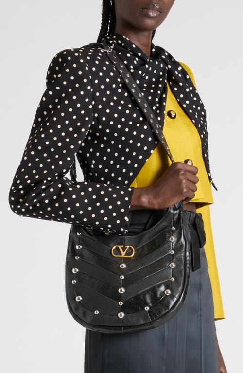 Valentino Garavani Small Hoboho Patchwork Leather Hobo Bag In Black