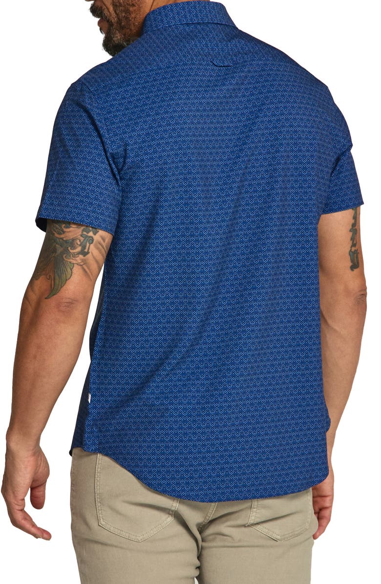 7 Diamonds Layne Geo Print Short Sleeve Performance Button-Up Shirt, Alternate, color, 