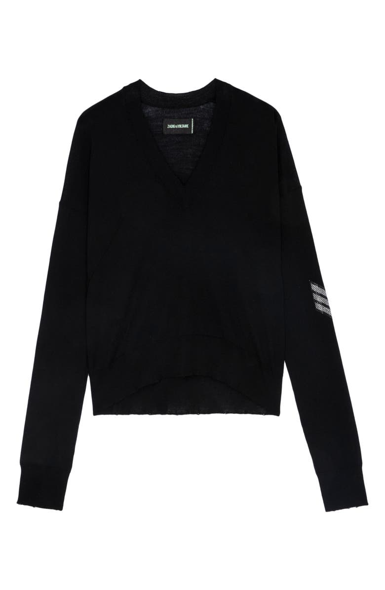 Zadig & Voltaire Happy Army Strass V-Neck Wool Sweater, Alternate, color, 