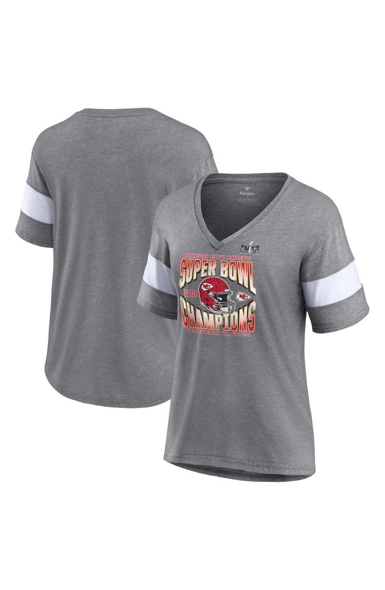 FANATICS Women's Fanatics Branded  Heather Gray Kansas City Chiefs Super Bowl LVIII Champions Own the Moment Lightweight Tri-Blend V-Neck T-Shirt, Alternate, color, 