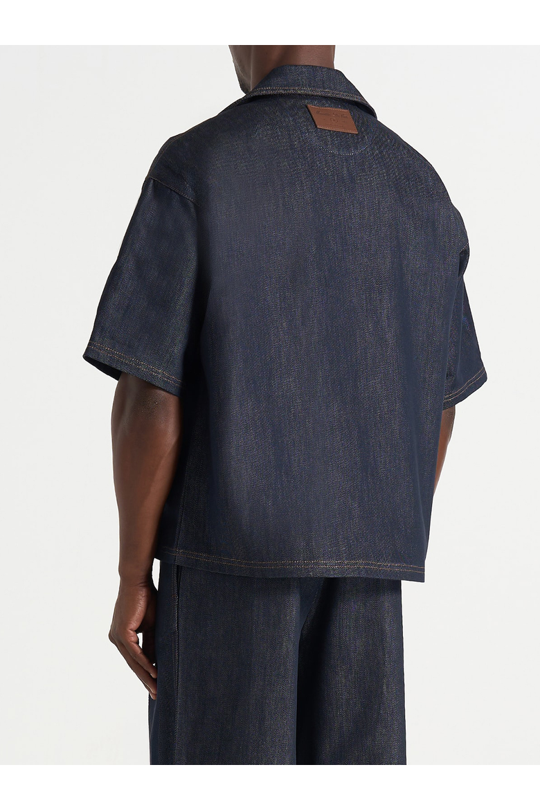 Abel Boxy Double Breasted Denim Shirt, Alternate, color, Indigo