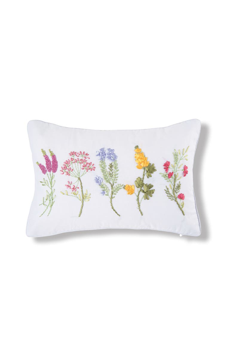 Botanical Blossom Floral Applique Lumbar Accent Pillow, 14" x 22", Main, color, White