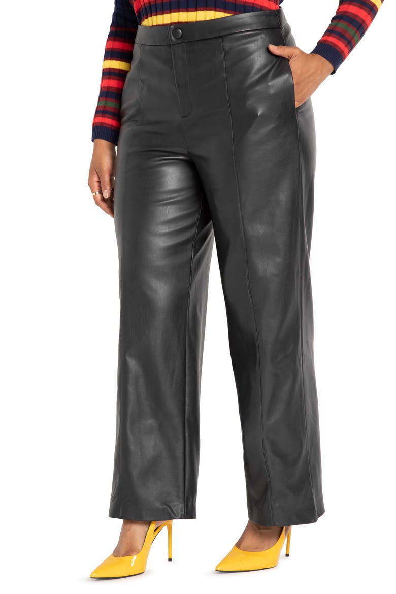 Wide Leg Faux Leather Pants, Main, color, BLACK
