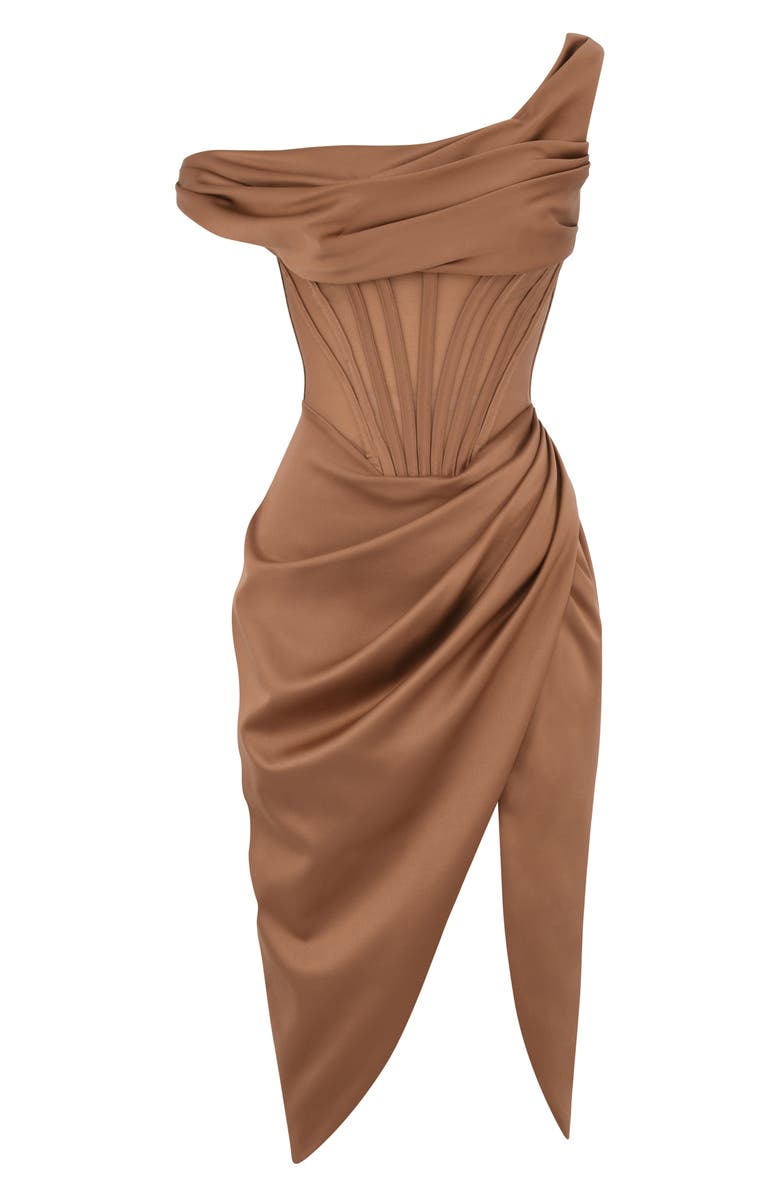 HOUSE OF CB Lulu Corset One-Shoulder Satin Midi Dress, Alternate, color, 