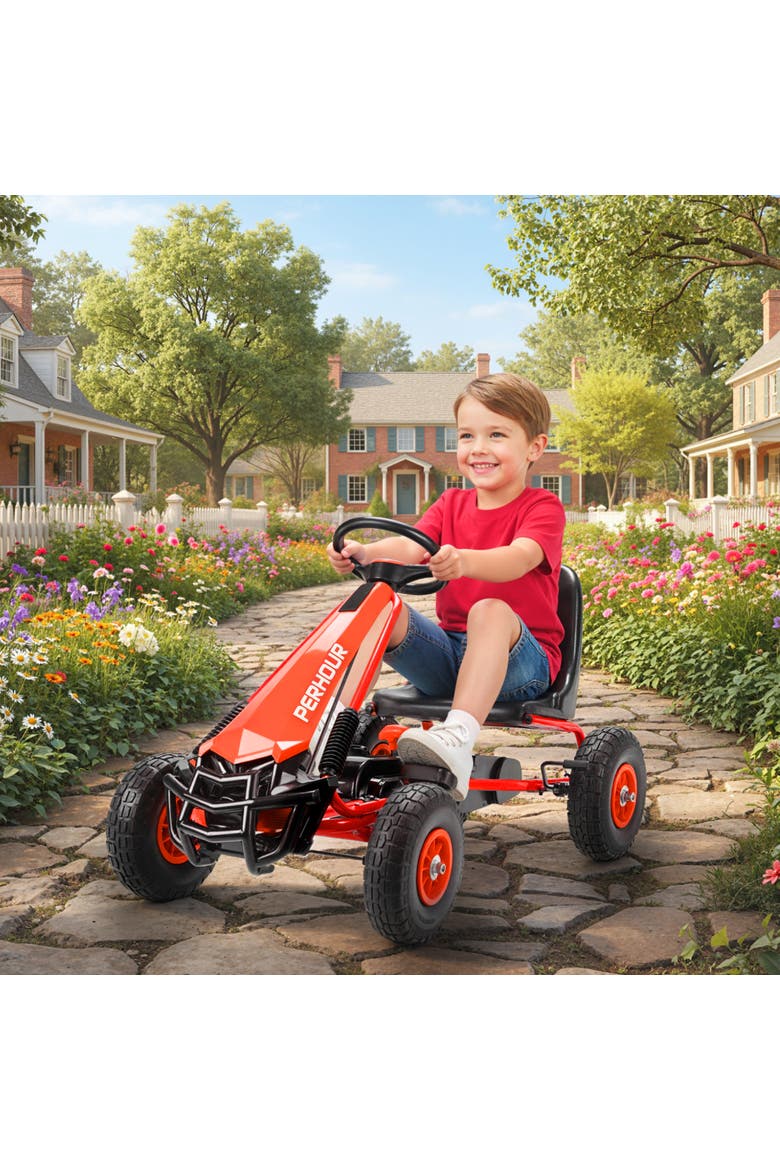 Pedal Go Kart for Kids Go Cart with Adjustable Seat EVA Wheels for Boys Girls Aged Years Old, Alternate, color, Red