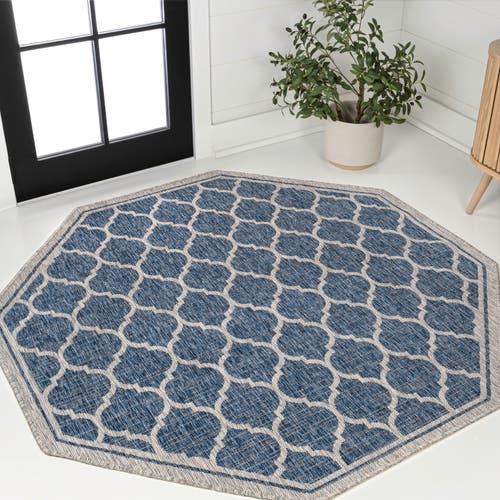 Jonathan Y Trebol Moroccan Trellis Textured Weave Octagon Indoor/outdoor Area Rug In Blue