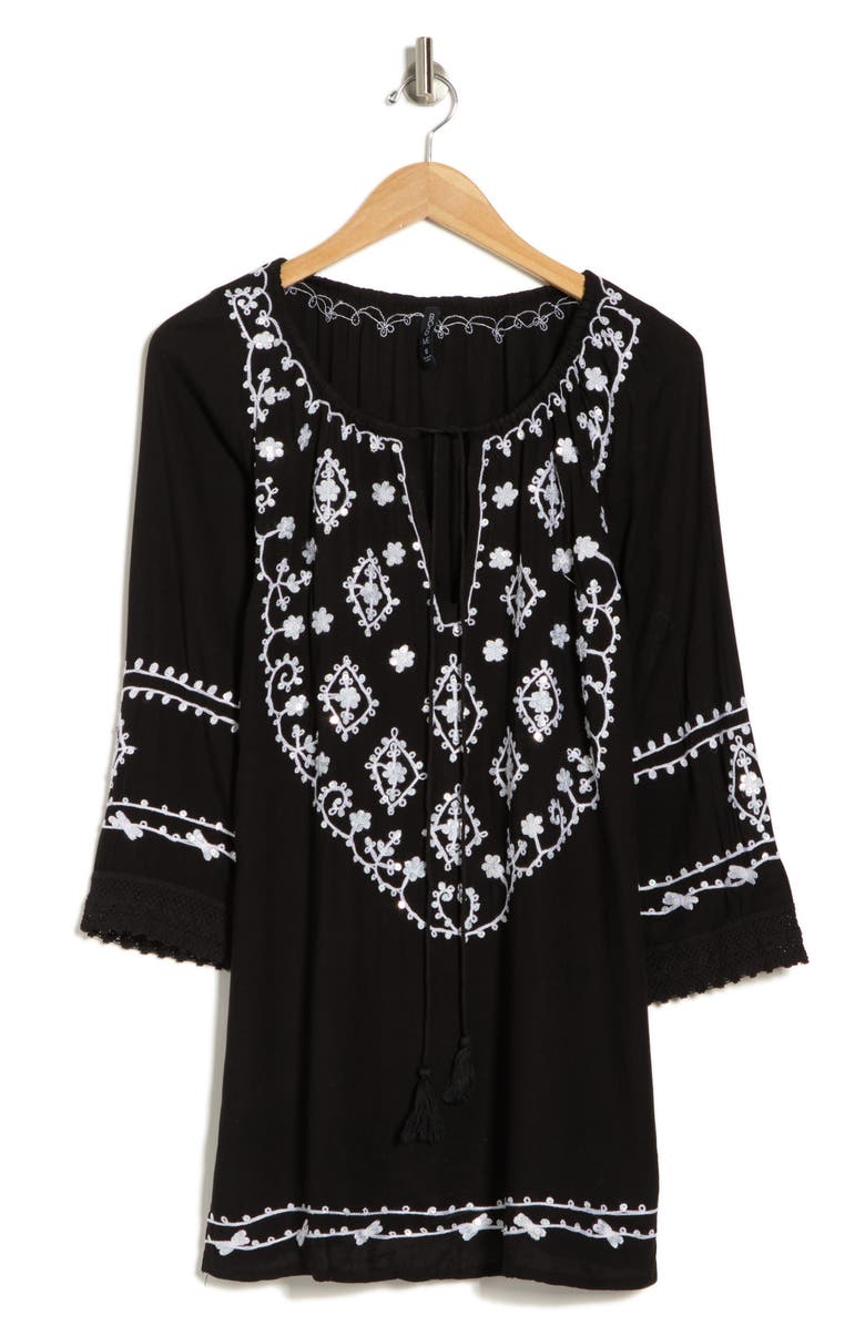 BOHO ME Embroidered Sequin Cover-Up Tunic, Alternate, color, Black