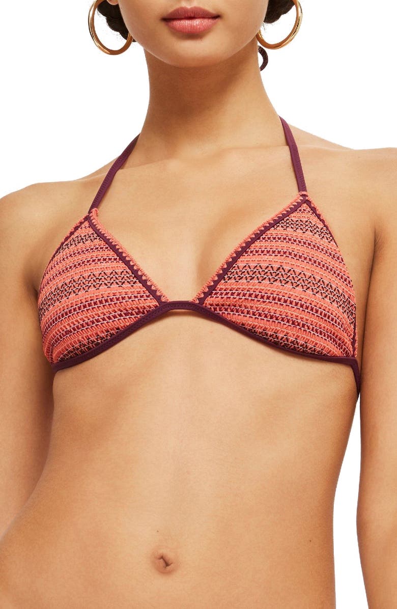 Topshop Embroidered Triangle Bikini Top, Main, color, 