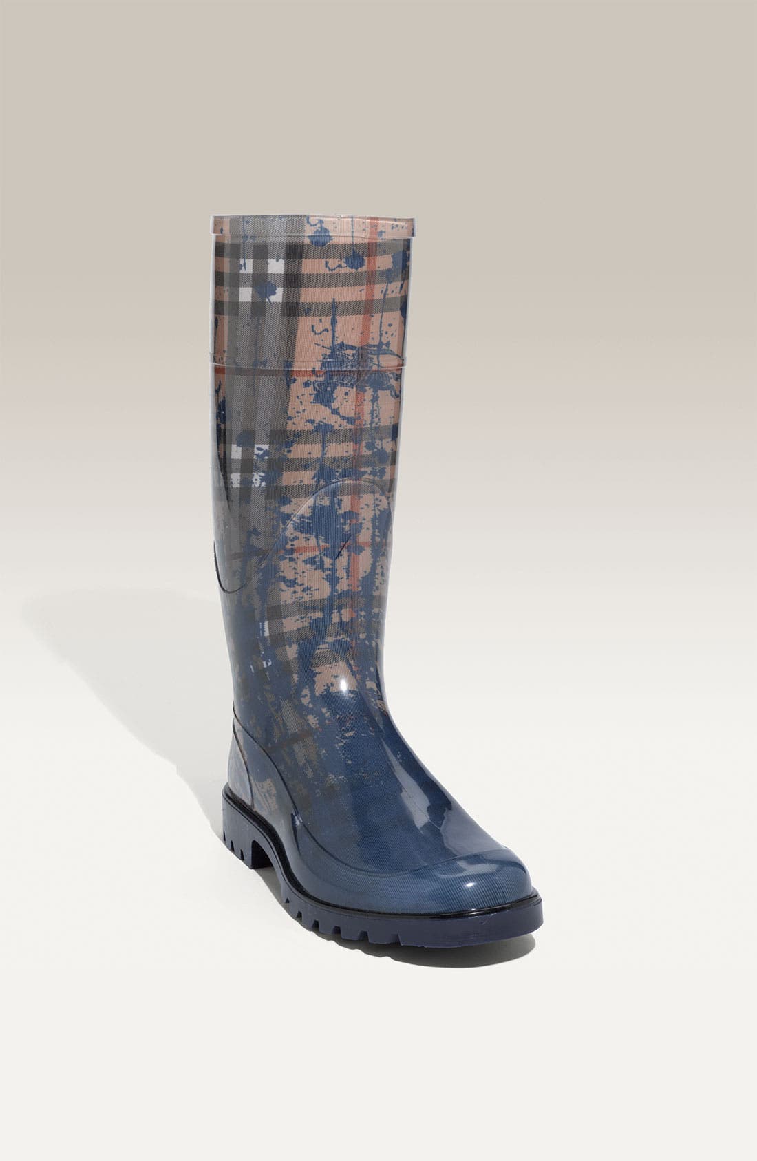 Splash Check Print Rain Boot, Main, color, JET BLUE