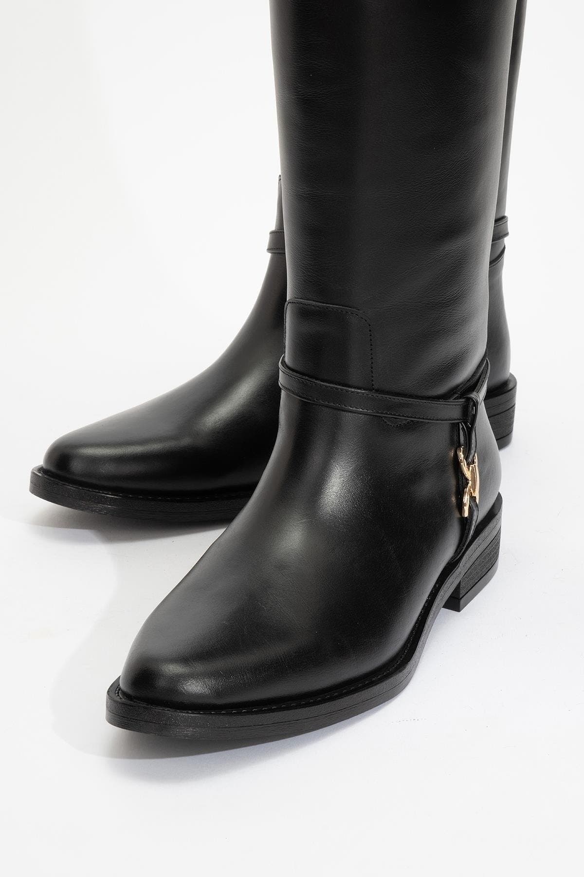 May Leather Knee High Buckle Boot, Alternate, color, Black Leather