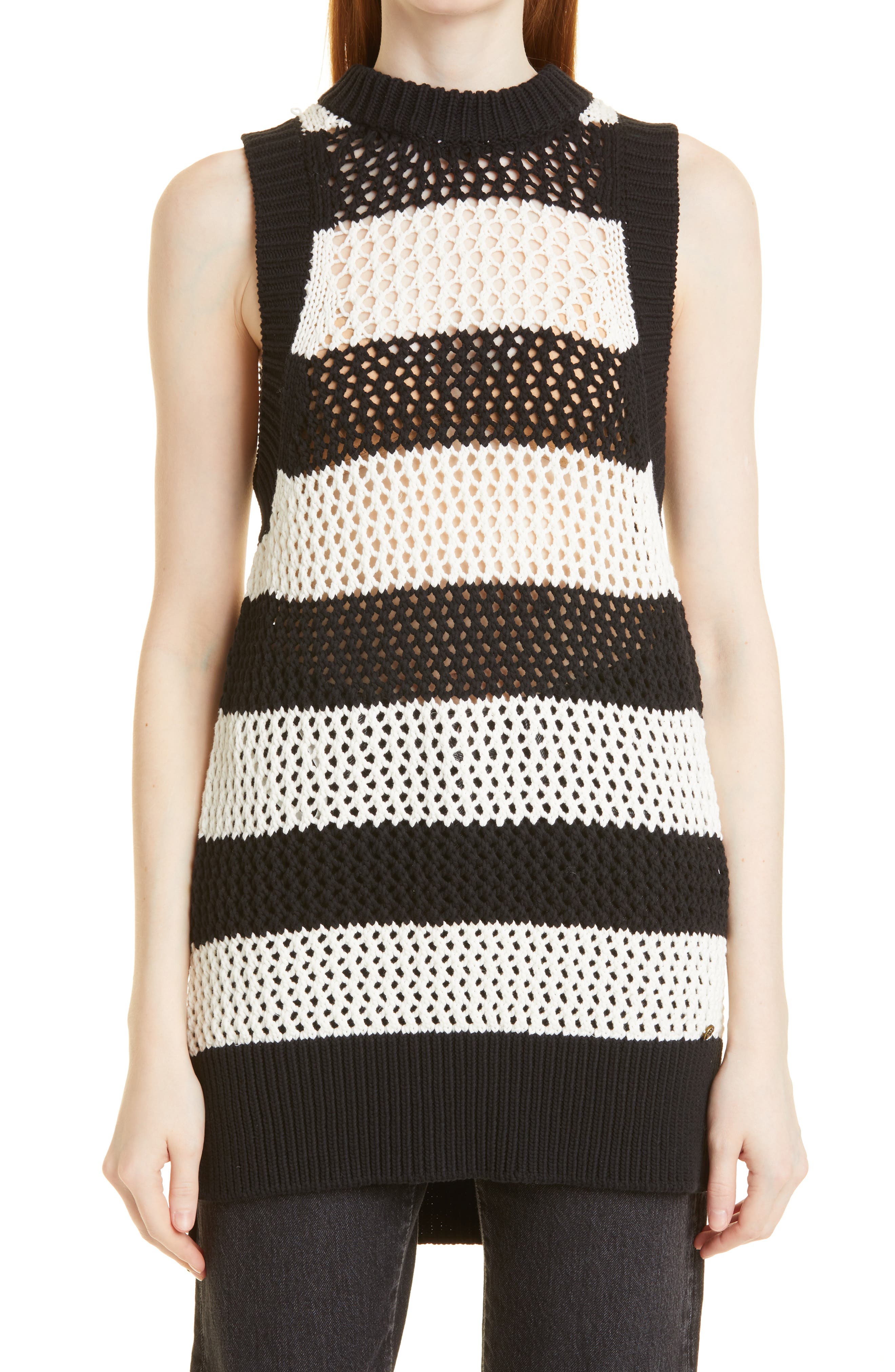 Ted Baker London Heide Stripe Open Stitch Stretch Cotton & Silk Tank