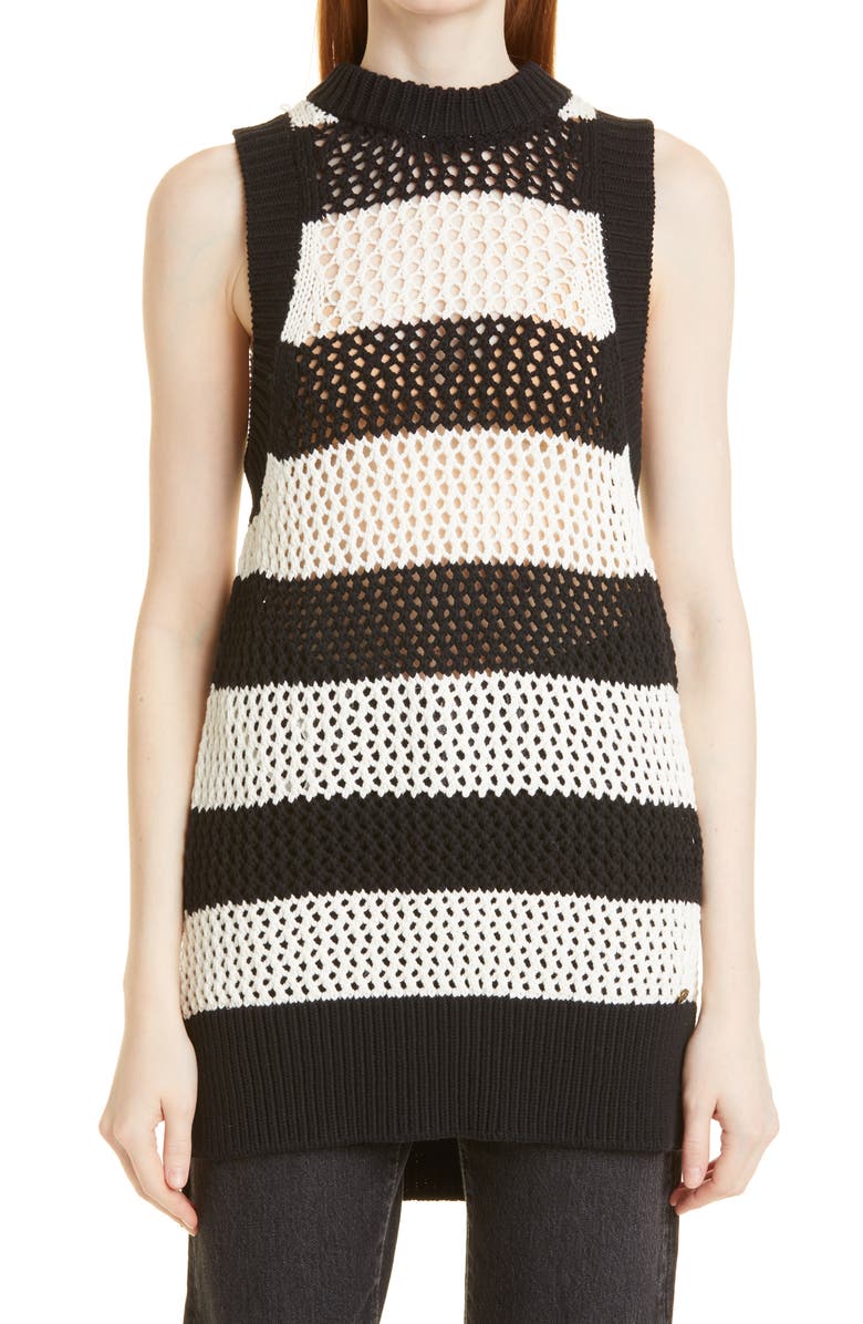 Ted Baker London Heide Stripe Open Stitch Stretch Cotton & Silk Tank, Main, color, 