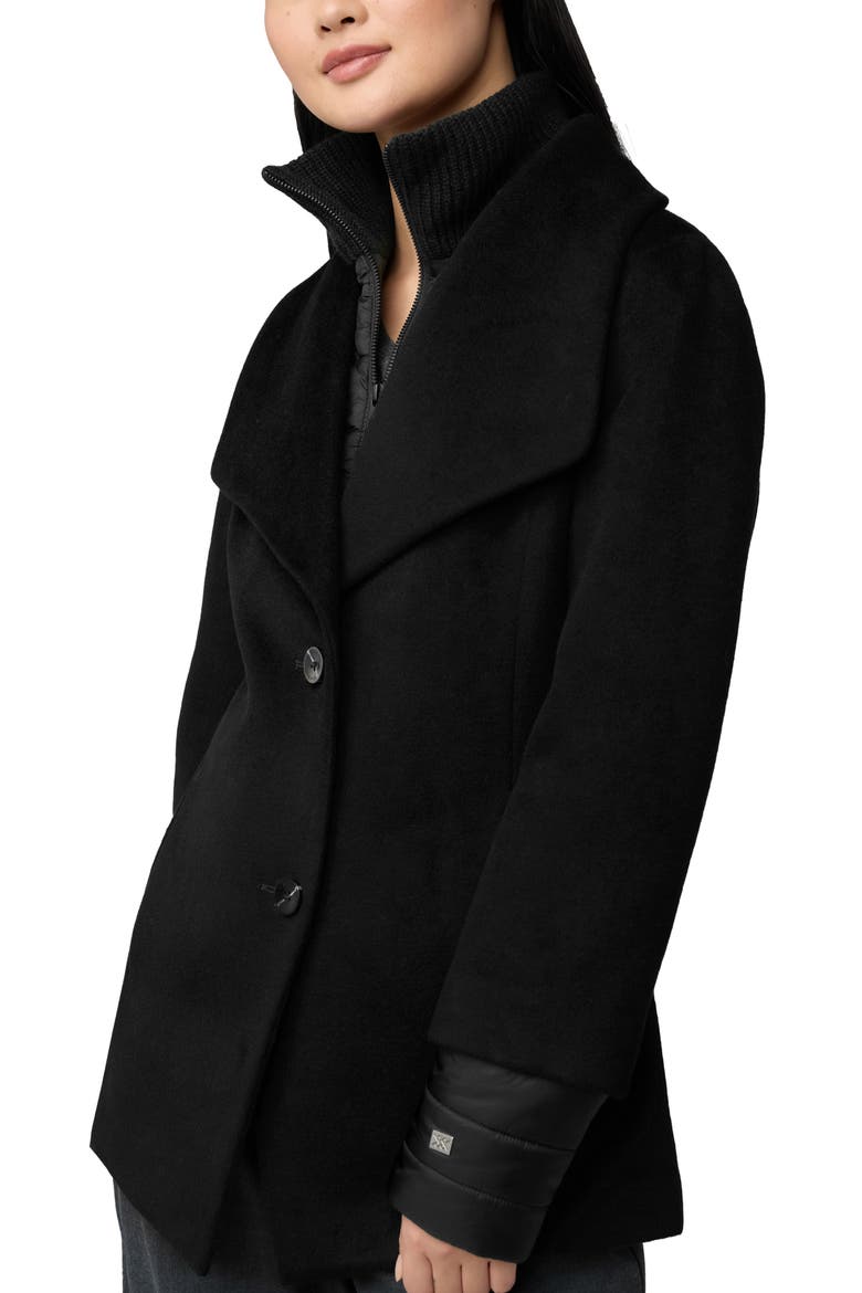 Freida Mixed Media Coat with Removable Puffer Bib, Alternate, color, BLACK