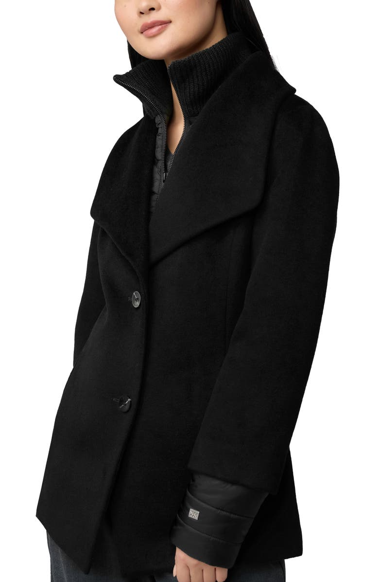 Soia & Kyo Freida Mixed Media Coat with Removable Puffer Bib, Alternate, color, Black